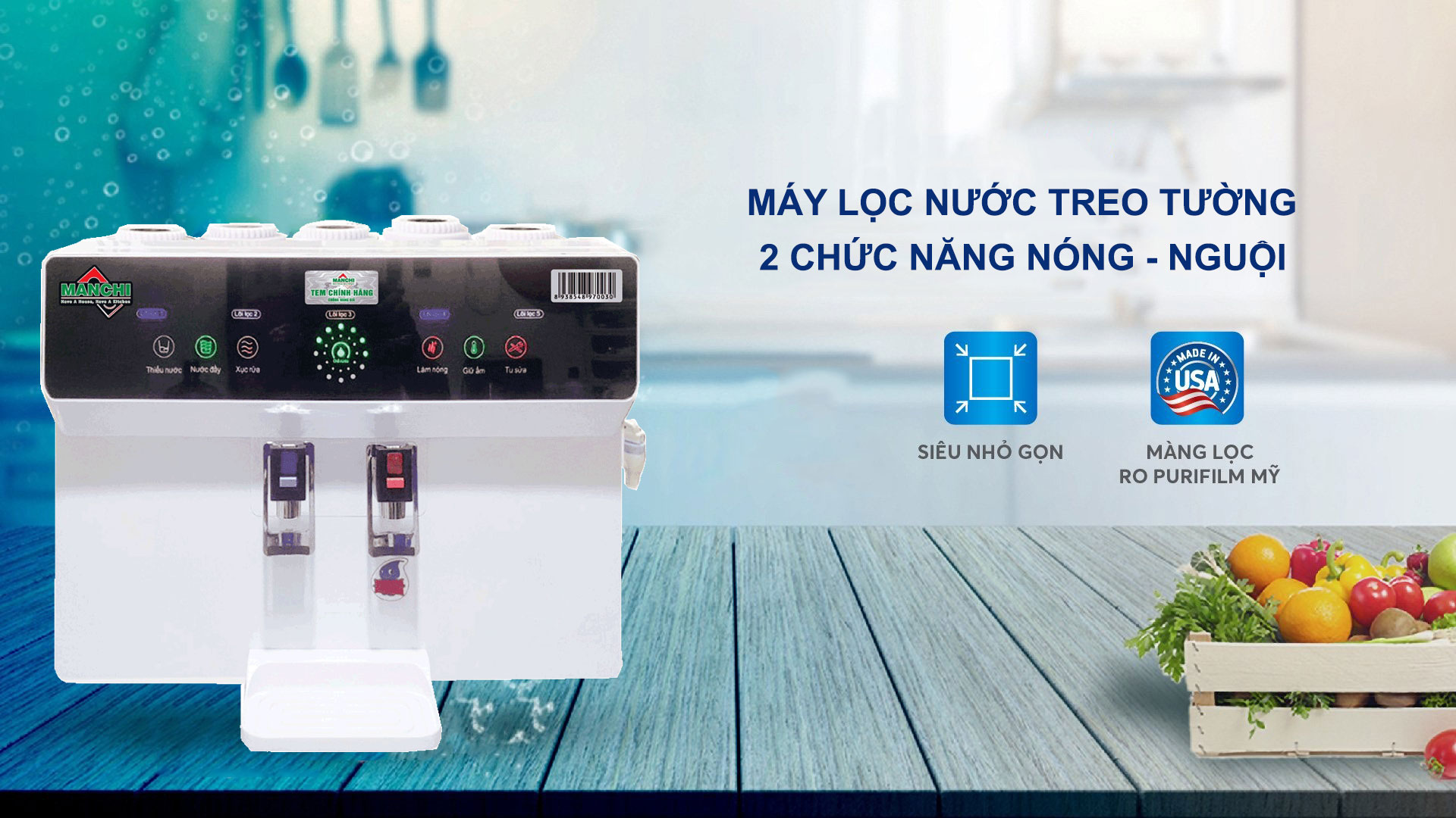 Máy lọc nước treo tường 2 chức năng nóng nguội Manchi
